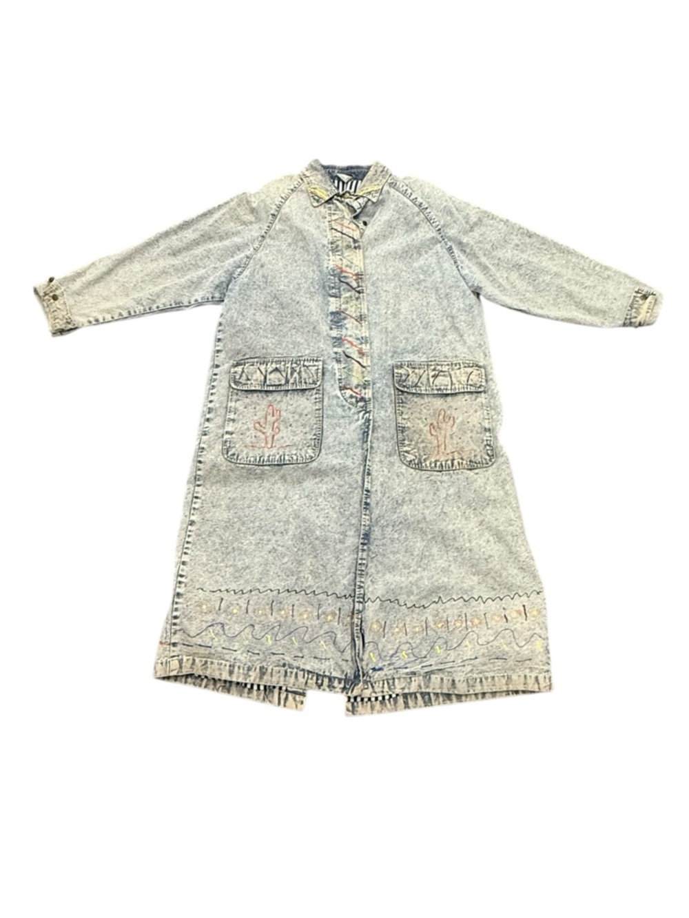 Vintage Emporio Gitano Denim Duster Jacket Cactus Art Y2K